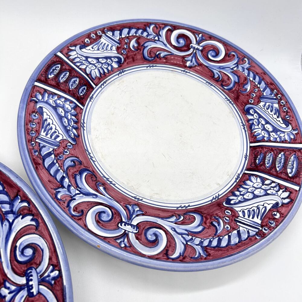 Fratelli Mari Deruta Italy Plates Set of 2 11" Dinner Plates Rubino FLAWED - Picture 2 of 15